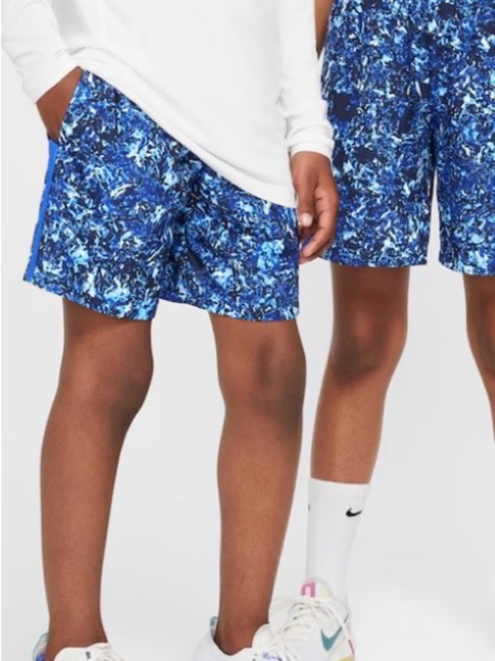 Nike Boys Dri Fit Blue Marble Print Athletic Shorts Size M Pockets Basketball
